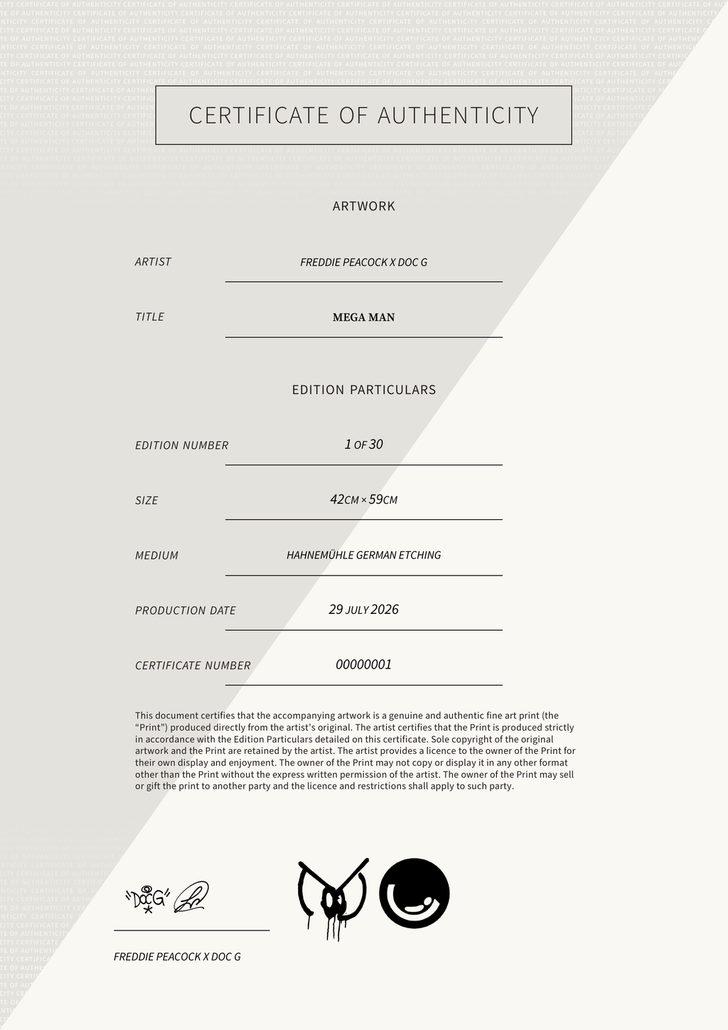 MEGA MAN — Certificate of Authenticity